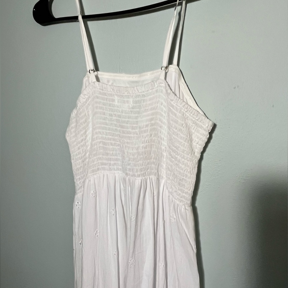 White eyelet summer dress with adjustable straps